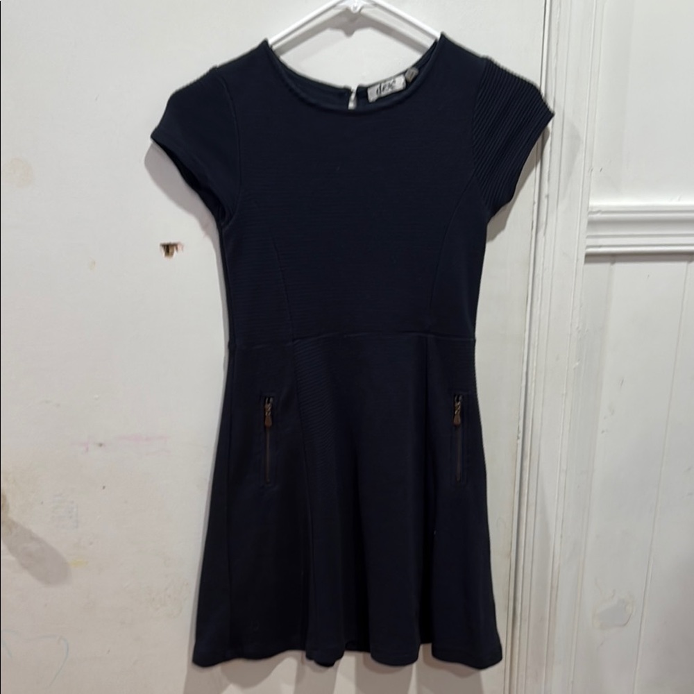 Dex Black Fit and Flare Dress with Cap Sleeves